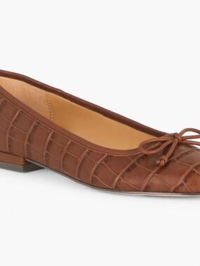 Talbots Brown Croc-Embossed Leather Ballet Flat with Bow Accent Size 8.5